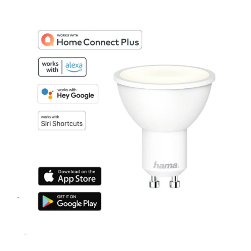 Hama WLAN-LED-Lampe, GU10, 5,5W, dimmbar, Refl., für Sprach-/App-Steuerung, Weiß