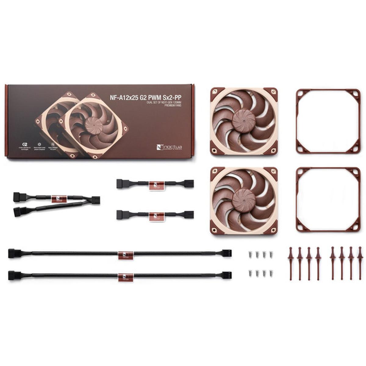 Noctua NF-A12x25 G2 PWM Sx2-PP Doppellüfter-Set braun