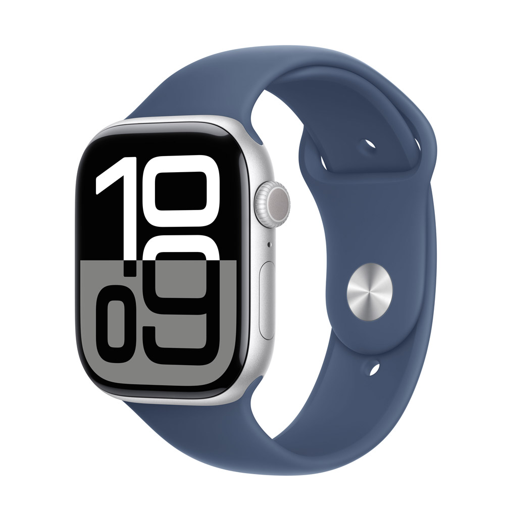 Apple Watch Series 10 4G 46mm Aluminium Silber Sportarmband Denim M/L