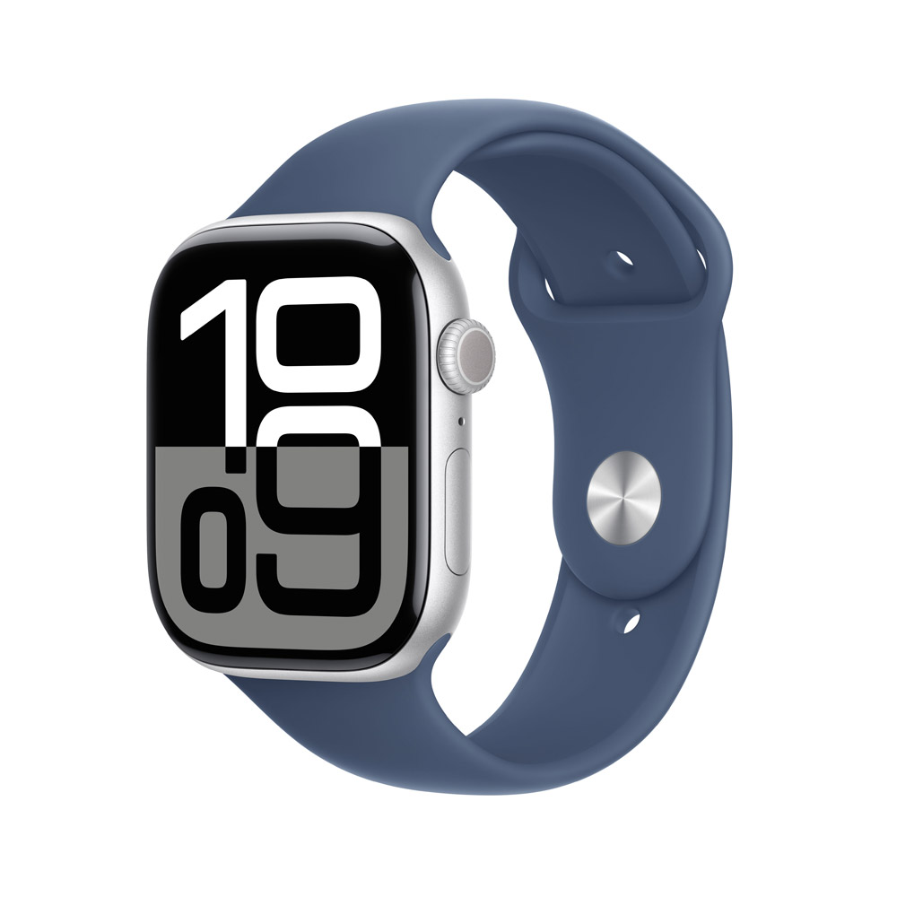 Apple Watch Series 10 GPS 46mm Aluminium Silber Sportarmband Denim M/L