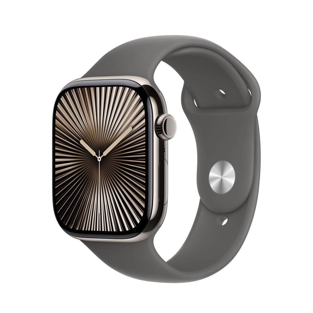Apple Watch Series 10 4G 46mm Titan Natur Sportarmband Steingrau S/M