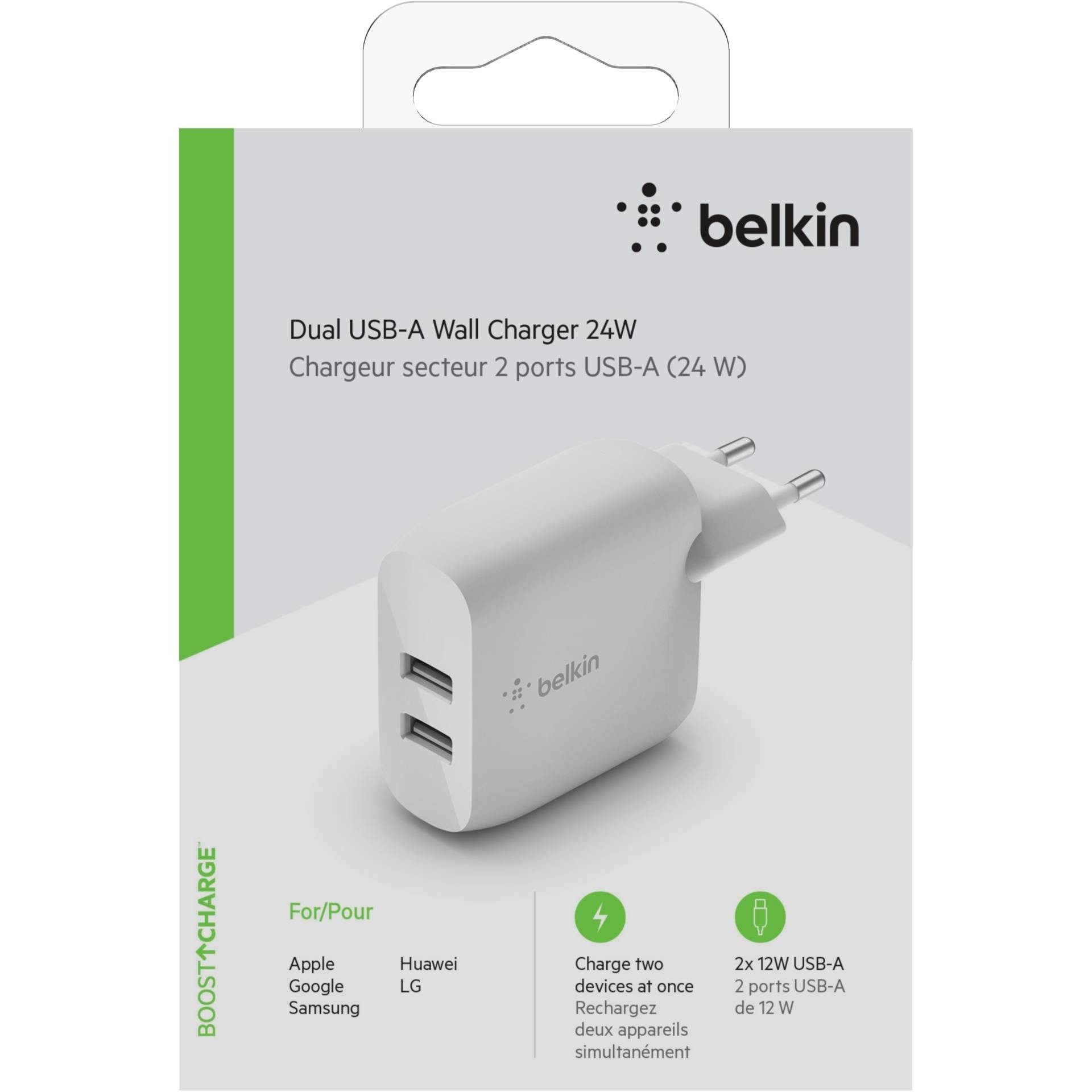 Belkin BoostCharge 24W Dual-USB-A-Ladegerät weiß
