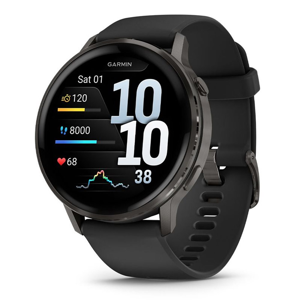 Garmin Venu 4 (45mm) Fitness-Smartwatch mit Silikon-Armband (22mm) schwarz/schiefergrau