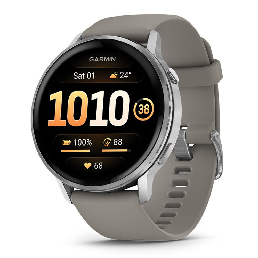 Garmin Venu 4 (45mm) Fitness-Smartwatch mit Silikon-Armband (22mm) schwarz/silber/grau