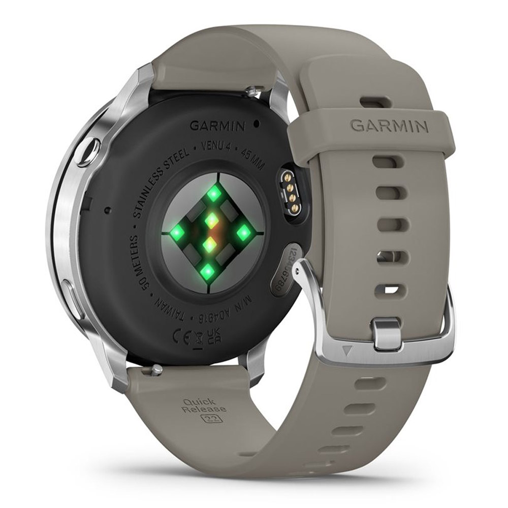 Garmin Venu 4 (45mm) Fitness-Smartwatch mit Silikon-Armband (22mm) schwarz/silber/grau