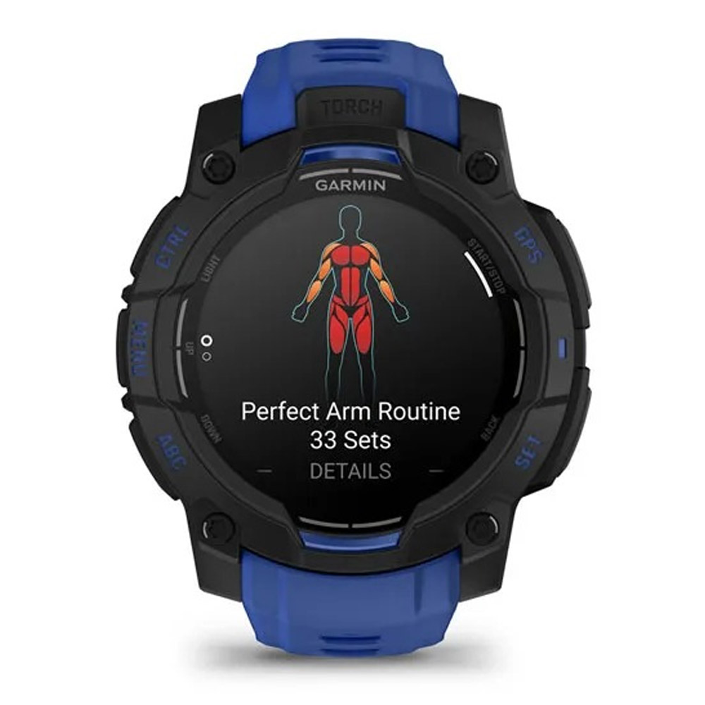 Garmin Instinct 3 AMOLED (45mm) SUPERNOVA Multisport-Smartwatch schwarz/bolt blue