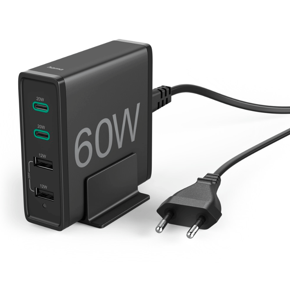 Hama Ladestation 60 W 4-fach (2x PD/QC USB-C, 2x USB-A)Schwarz