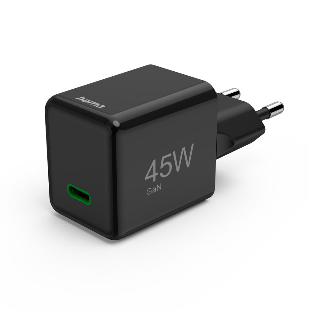 Hama Schnellladegerät, USB-C, PD/Qualcomm®/GaN, Mini-Ladegerät, 45 W, schwarz