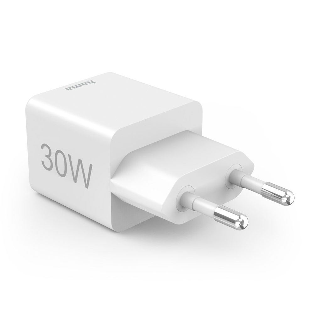 Hama Schnellladegerät, 1x USB-C, 1x USB-A, Mini-Ladegerät, PD, 30 W, Weiß