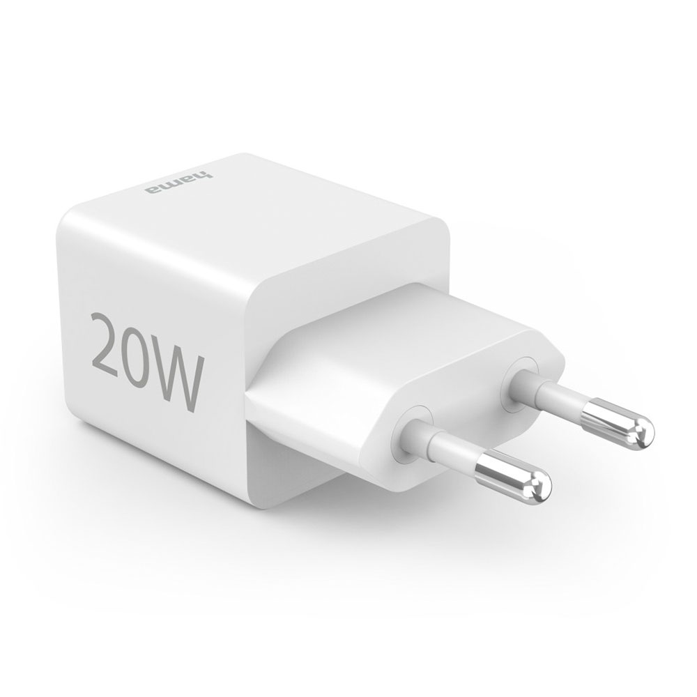 Hama Schnellladegerät, 1x USB-C, 1x USB-A, Mini-Ladegerät, PD, 20 W, Weiß