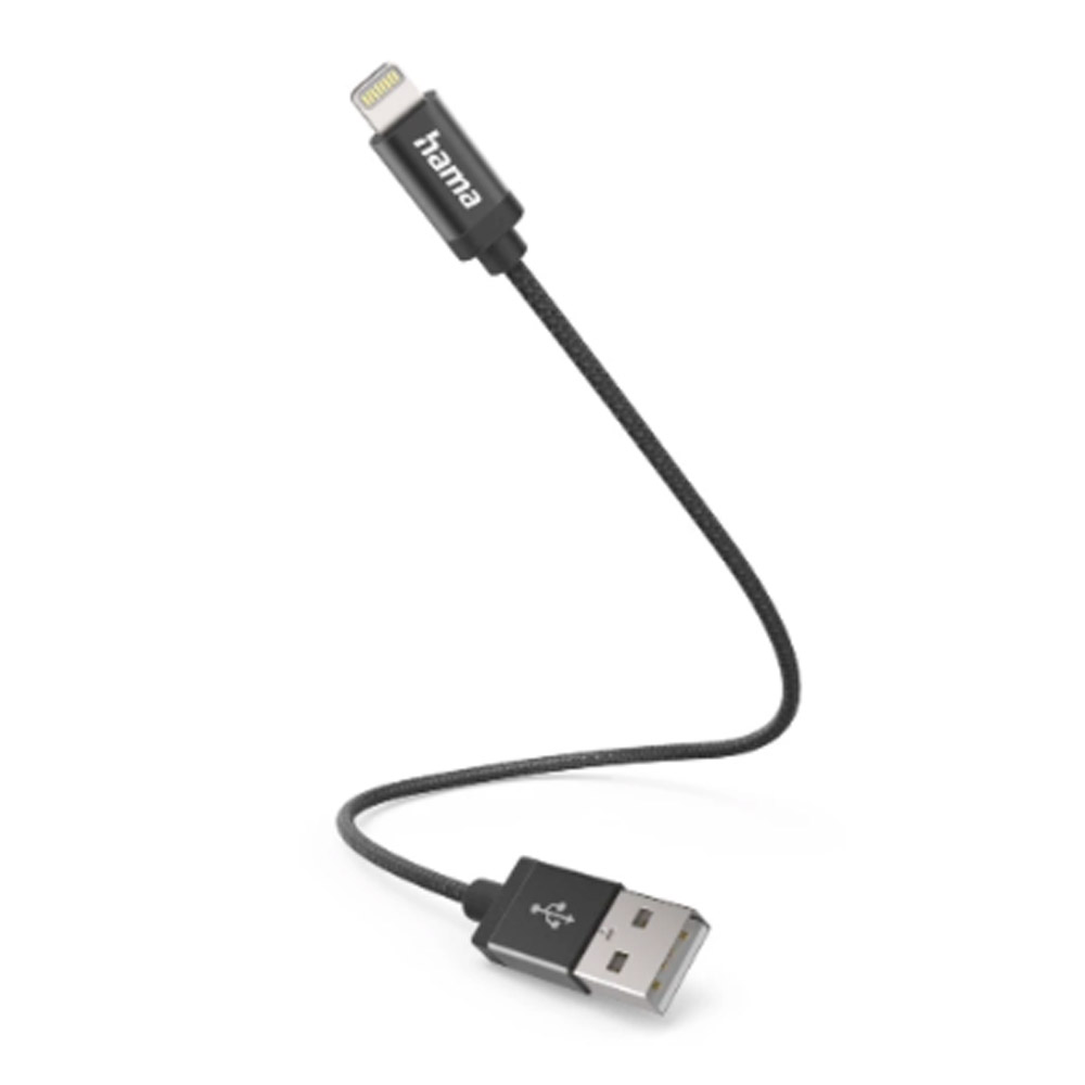 Hama Ladekabel, USB-A - Lightning, 0,2 m, Nylon, Schwarz