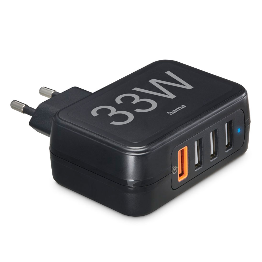 Hama Schnellladegerät, 4x USB-A, 33 W, Schwarz