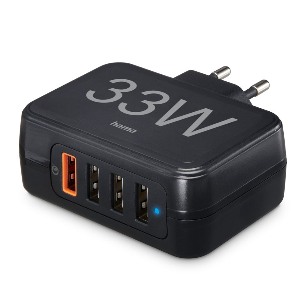 Hama Schnellladegerät, 4x USB-A, 33 W, Schwarz