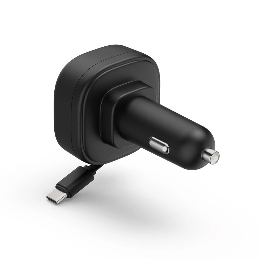 Hama Auto-Schnellladegerät, 2x USB-C, ausziehbares Ladekabel, PD, 30 Watt, schwarz