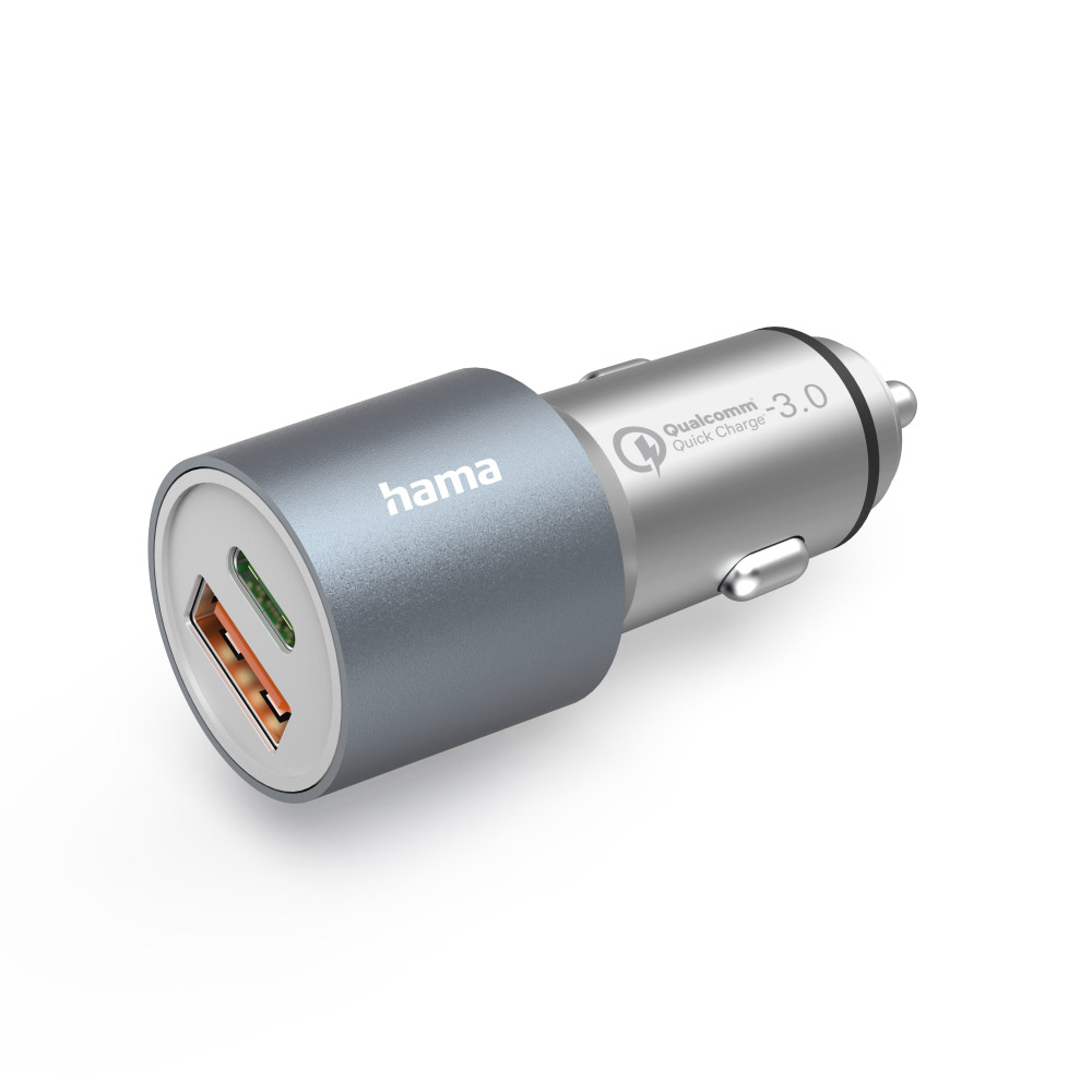 Hama Auto-Schnellladegerät, 1x USB-C, 1x USB-A, PD, 38 W, Metall