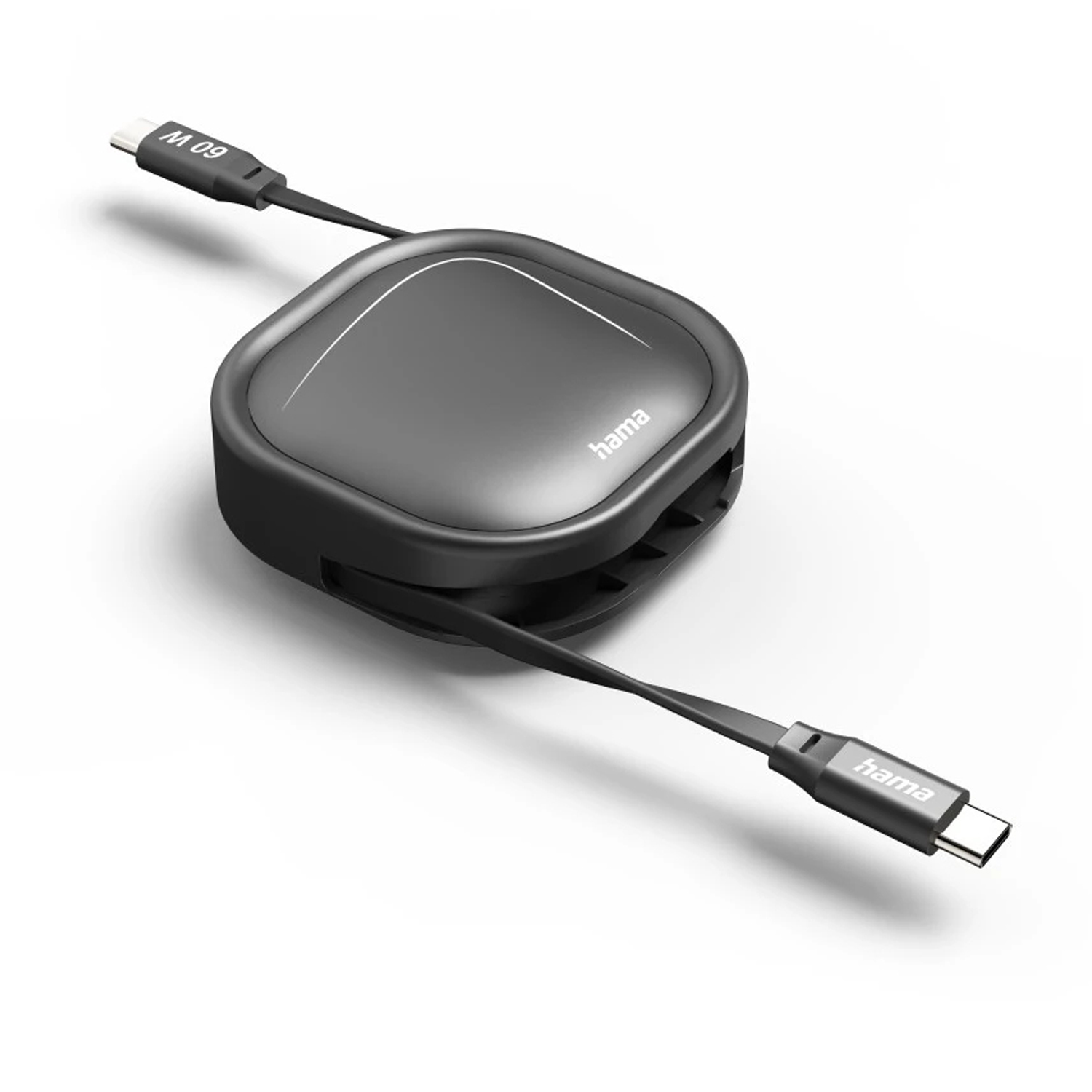Hama Ausziehbares Ladekabel, USB-C - USB-C, 60 W, 1m