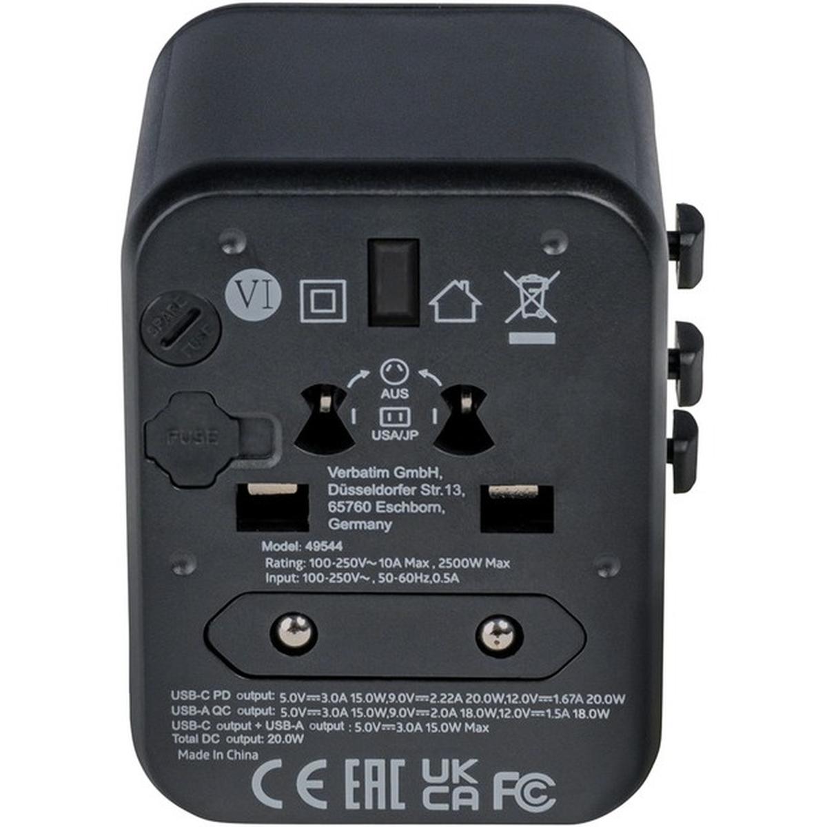 Verbatim UTA-02 20W Reiseadapter mit USB-A und USB-C