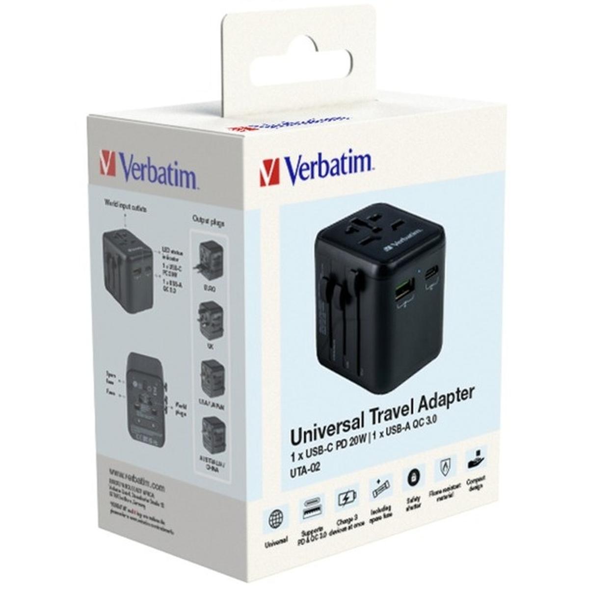 Verbatim UTA-02 20W Reiseadapter mit USB-A und USB-C