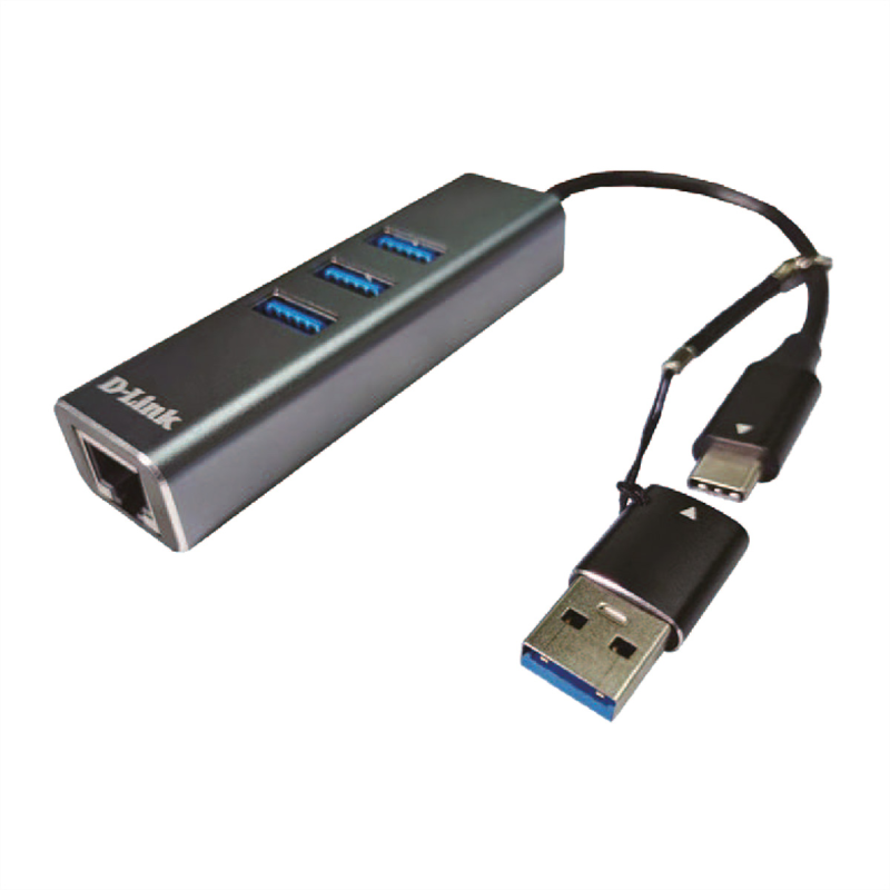D-Link DUB-2332 USB-C/USB auf Gigabit Ethernet Adapter mit 3 USB 3.0 Ports