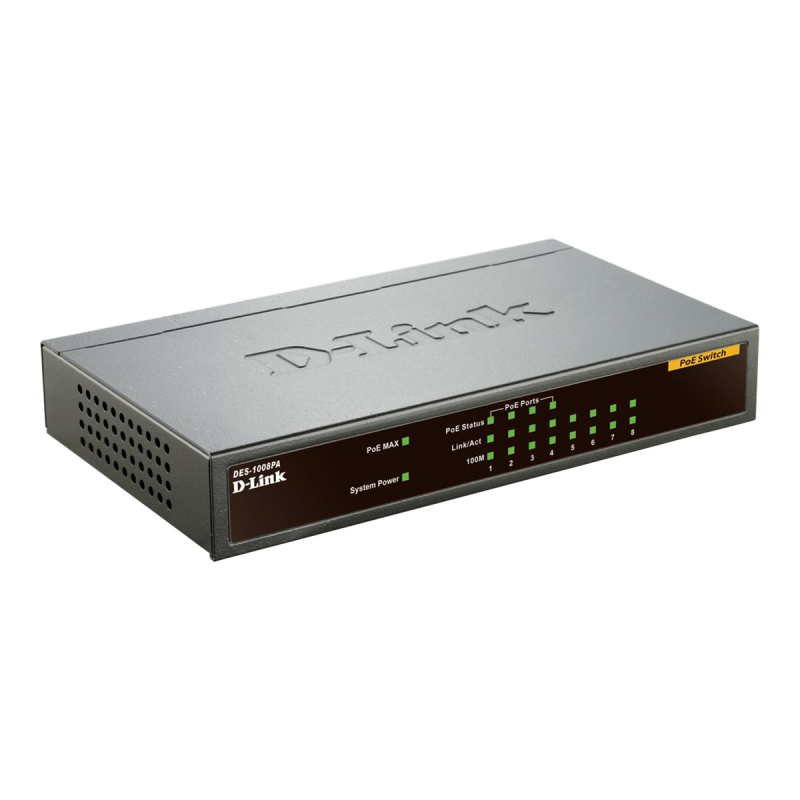 D-Link DES-1008PA network switch Unmanaged Fast Ethernet (10/100) Power over Ethernet (PoE)