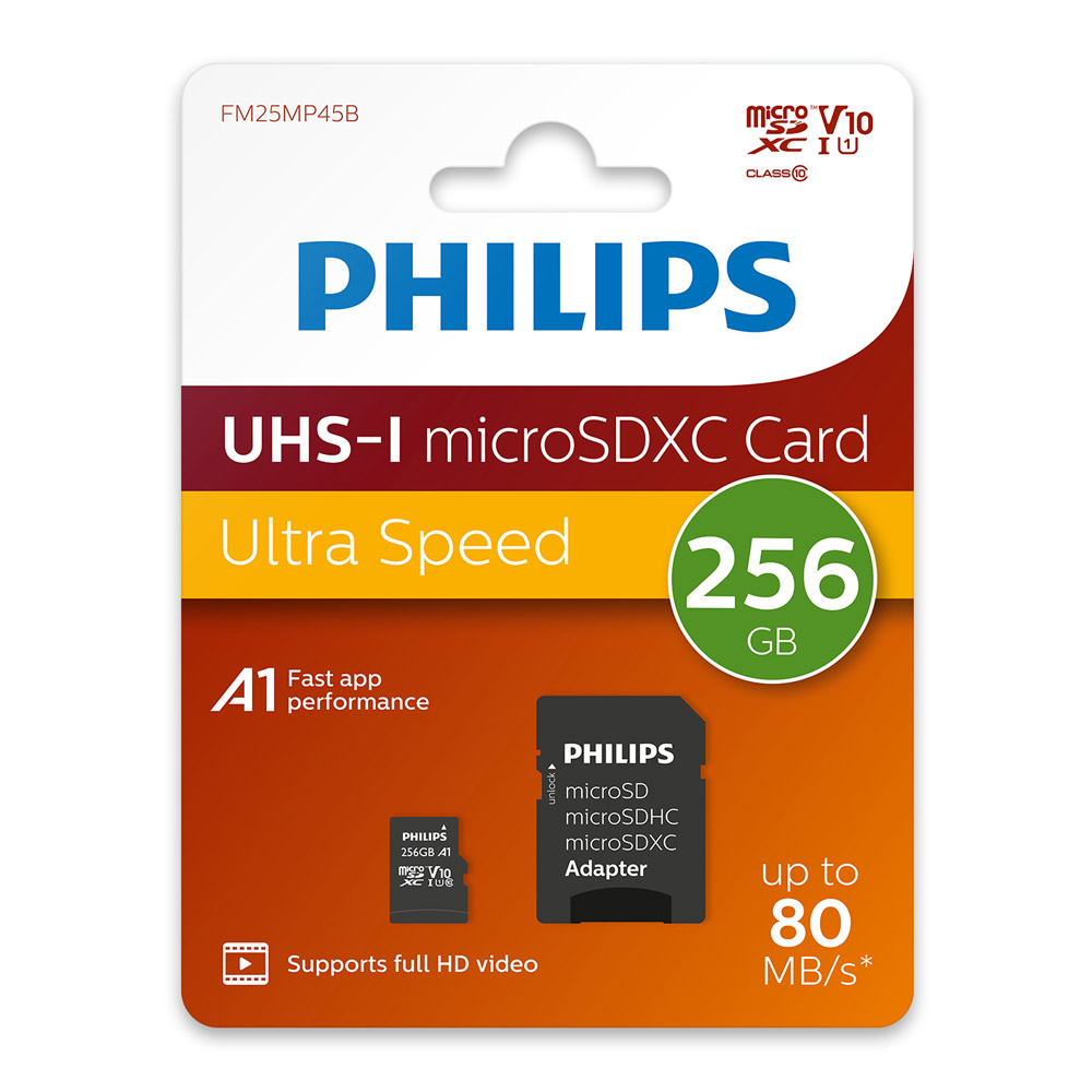 Philips Ultra Speed microSDXC Card 256 GB + SD Adapter UHS-I U1