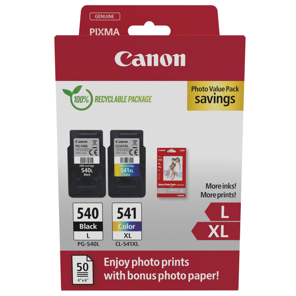 Canon PG540XL/CL541XL Tintenpatronen Value Pack + 50 Blatt