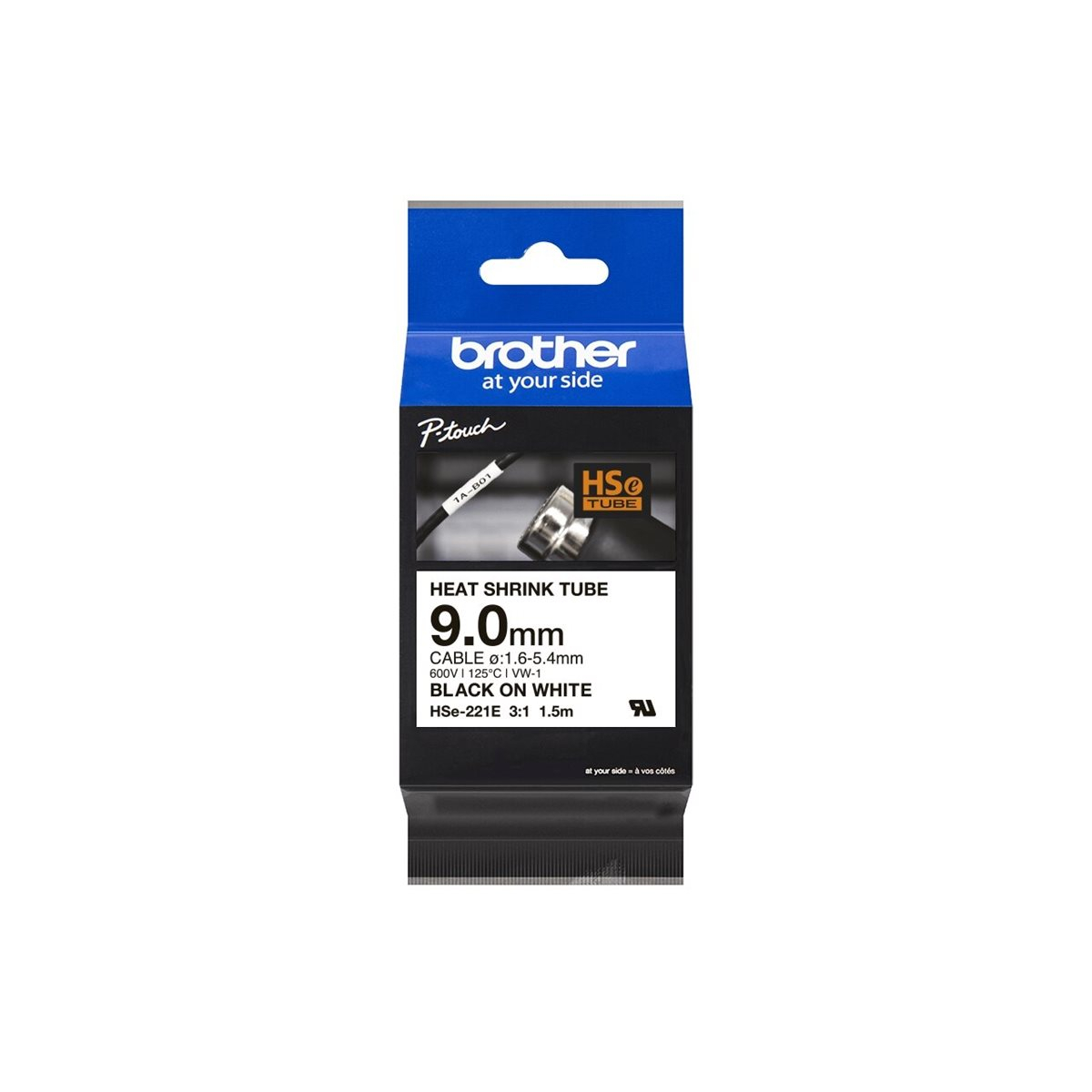 Brother HSe-221E Pro Tape Schrumpfschlauch schwarz auf weiß