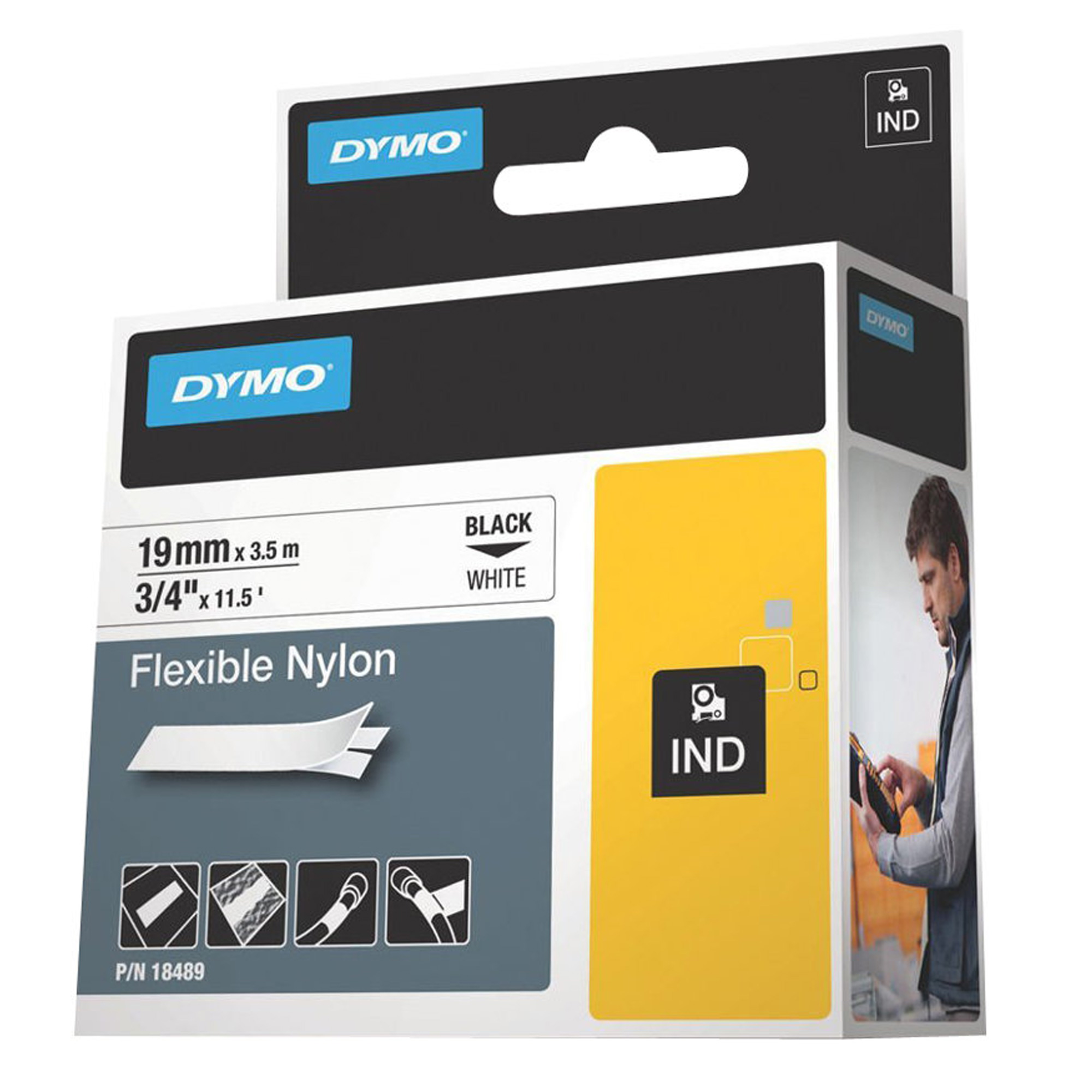 Dymo RhinoPRO 18759 Nylon-Schriftband schwarz/weiß