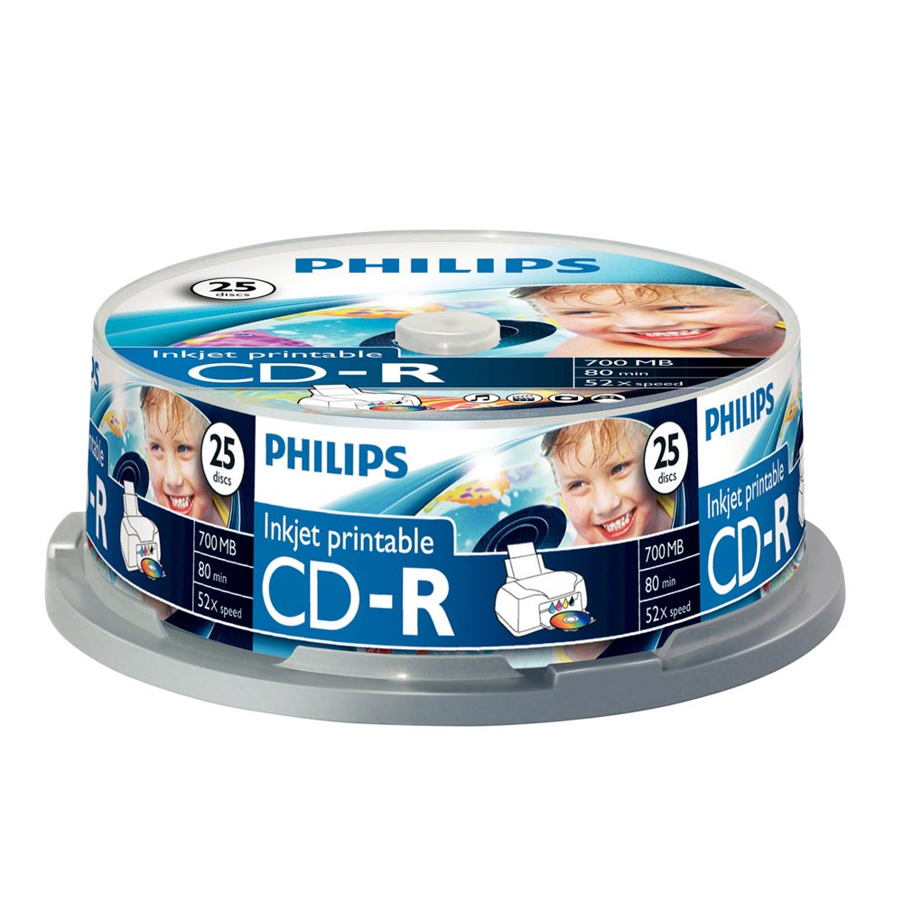 Philips CD-R Rohlinge bedruckbar (700 MB Data/ 80 Minuten, 52x High Speed Aufnahme, 25er Spindel)