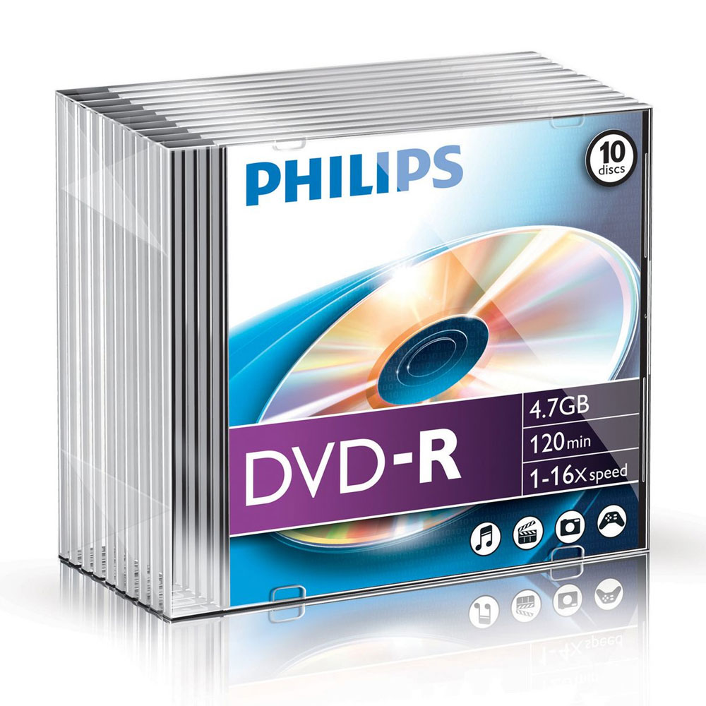 Philips DVD-R Rohlinge (4.7 GB Data/120 min. Video, 16x High-Speed-Aufnahme, 10er Slim Jewel Case)