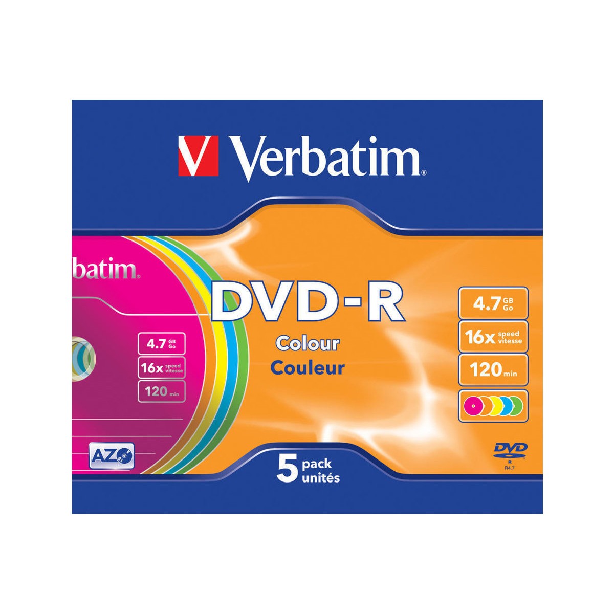 Verbatim 43557 DVD-R 4.7GB Rohlinge 5er-Pack mehrfarbig