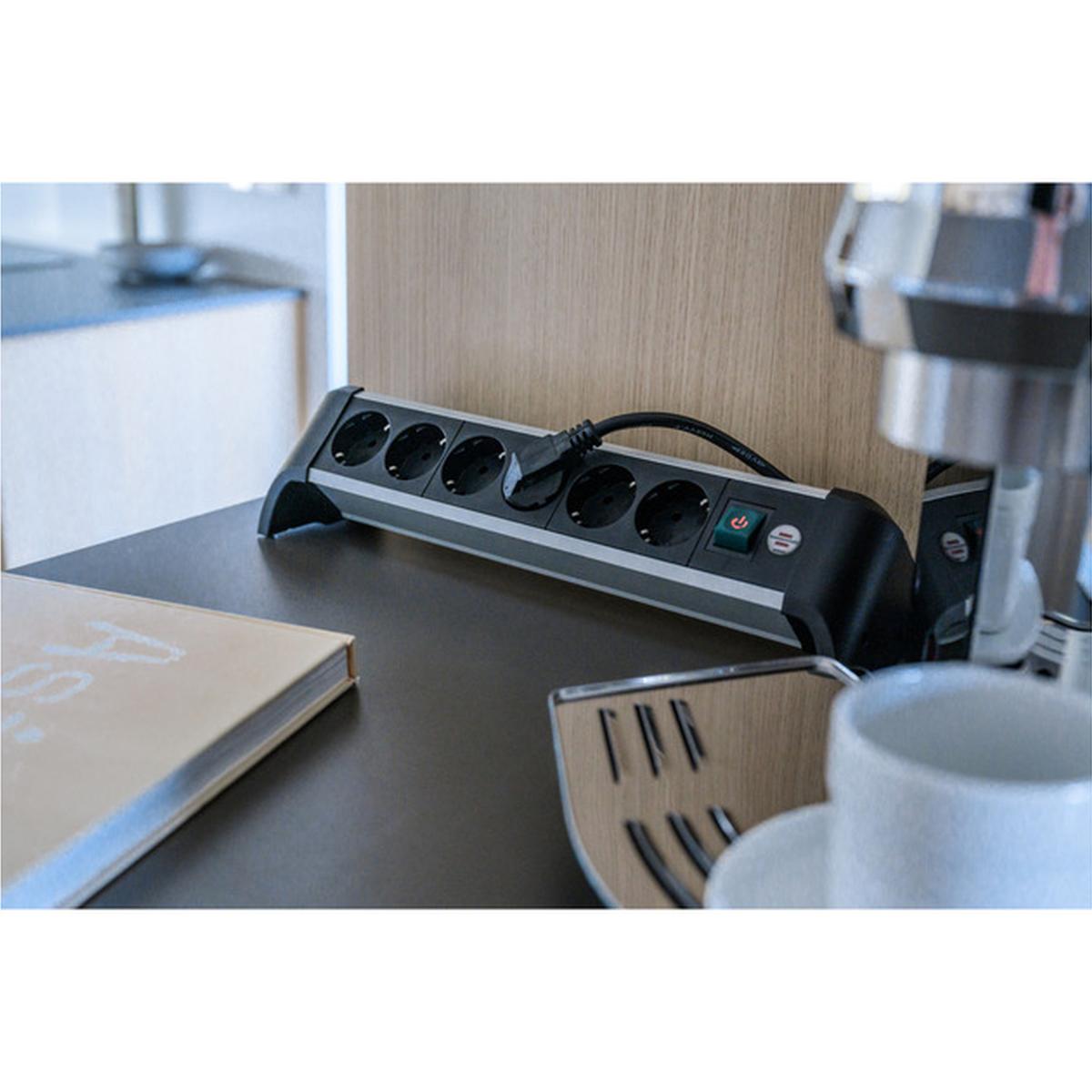 Brennenstuhl Alu-Office-Line Steckdosenleiste 6-fach 3m mit Schalter silber/schwarz