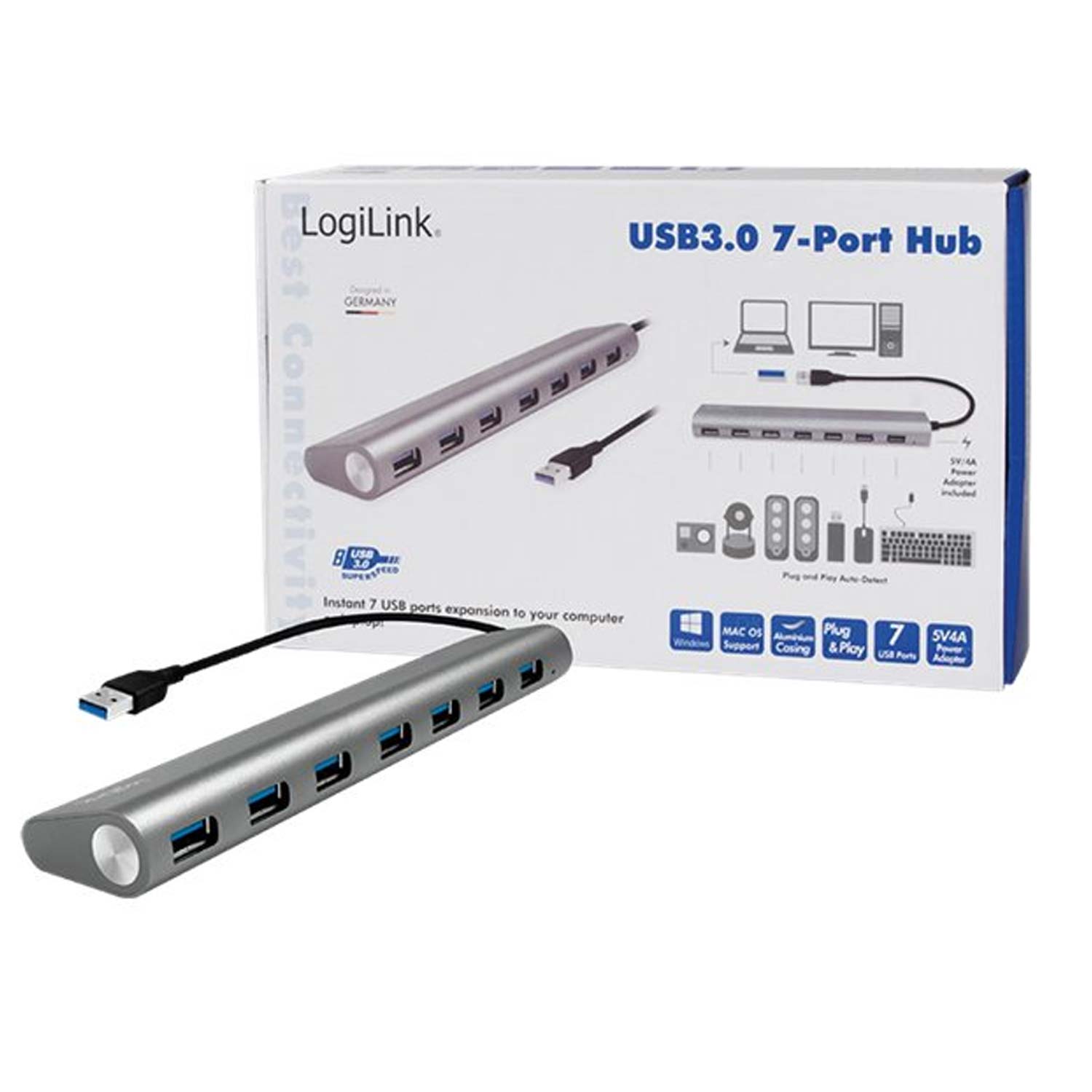 LogiLink UA0308 USB 3.0 Hub 7-Port silber