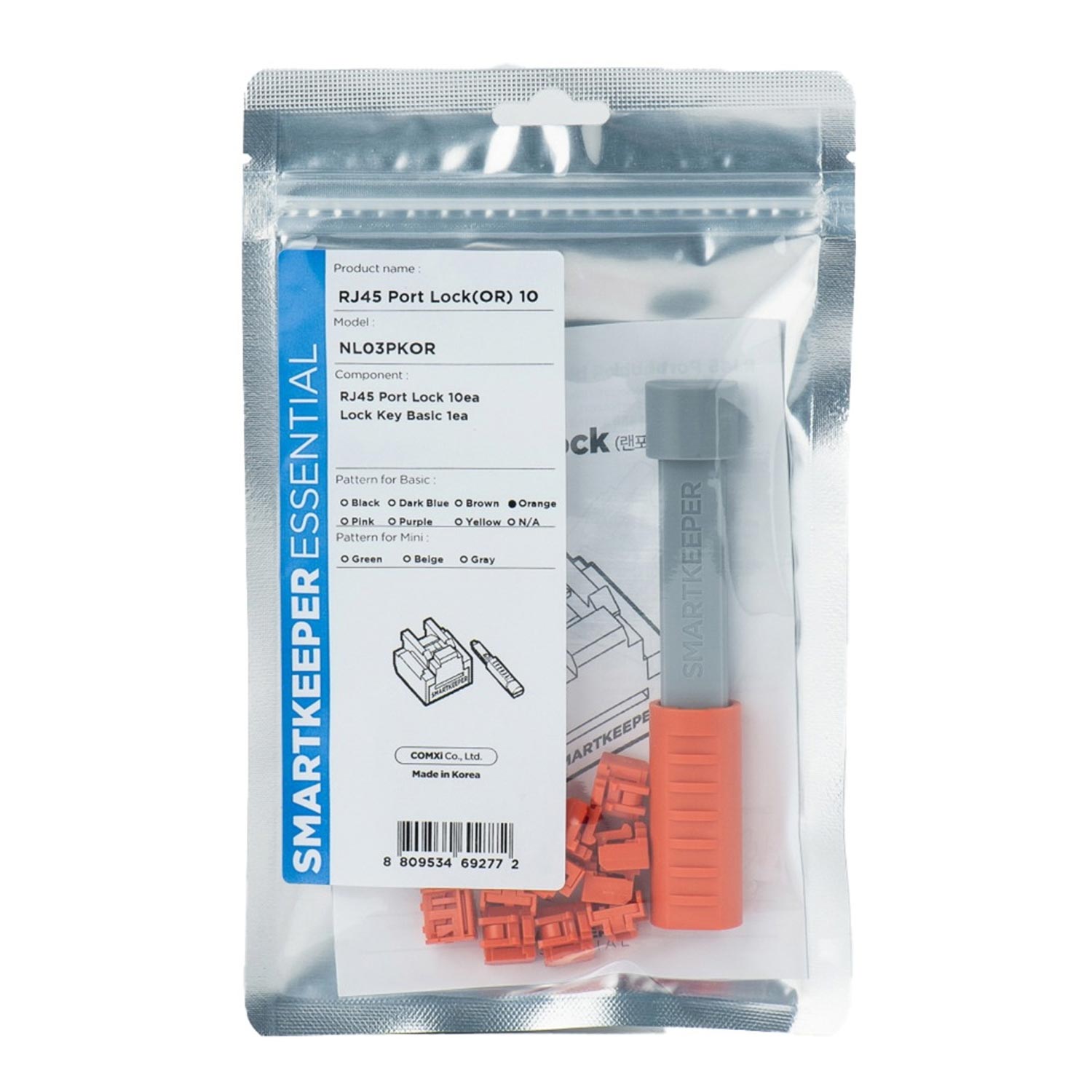 SmartKeeper NL03PKOR RJ45 Port Blocker 10 Stück mit Schlüssel orange