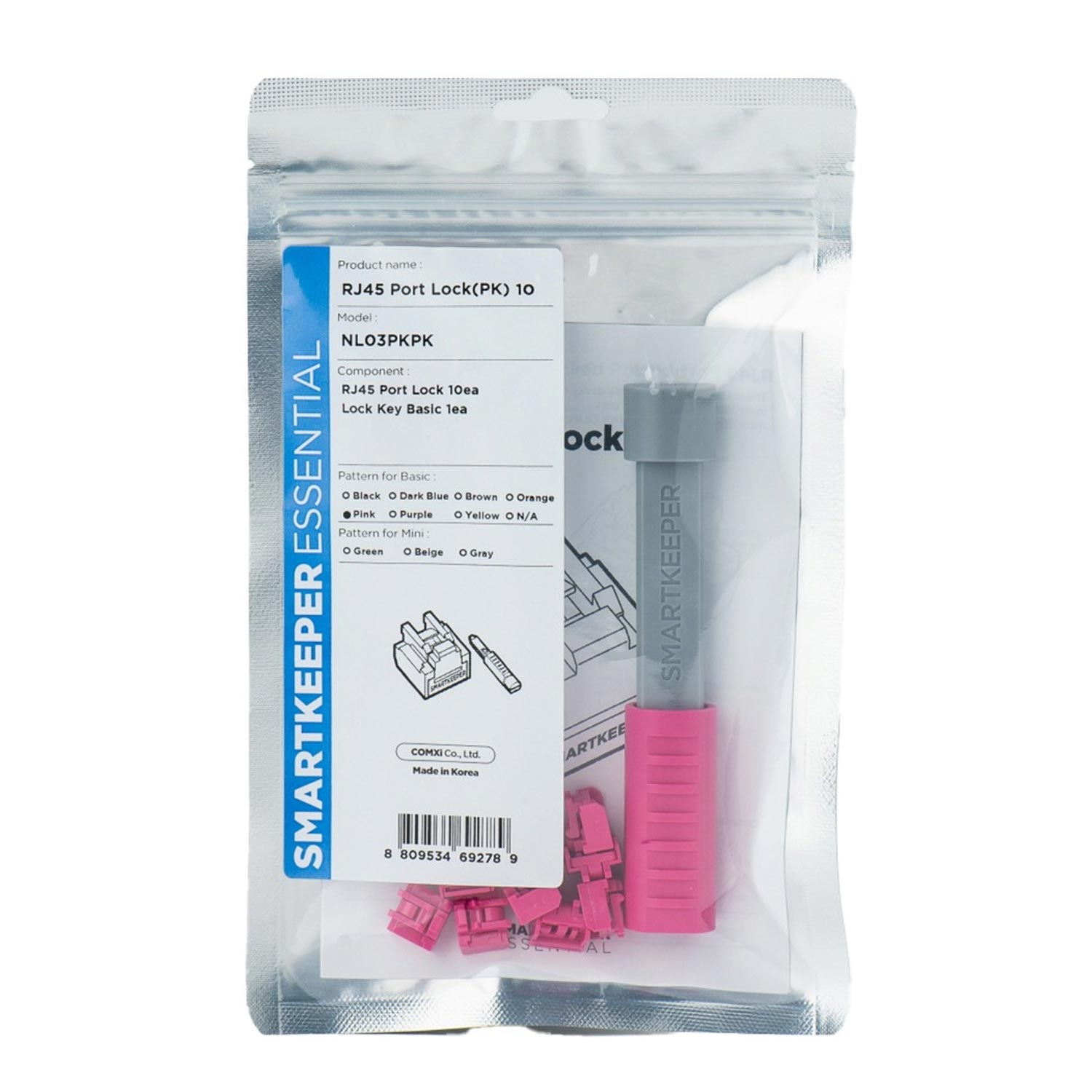 SmartKeeper NL03PKPK RJ45 Port Blocker 10 Stück mit Schlüssel pink