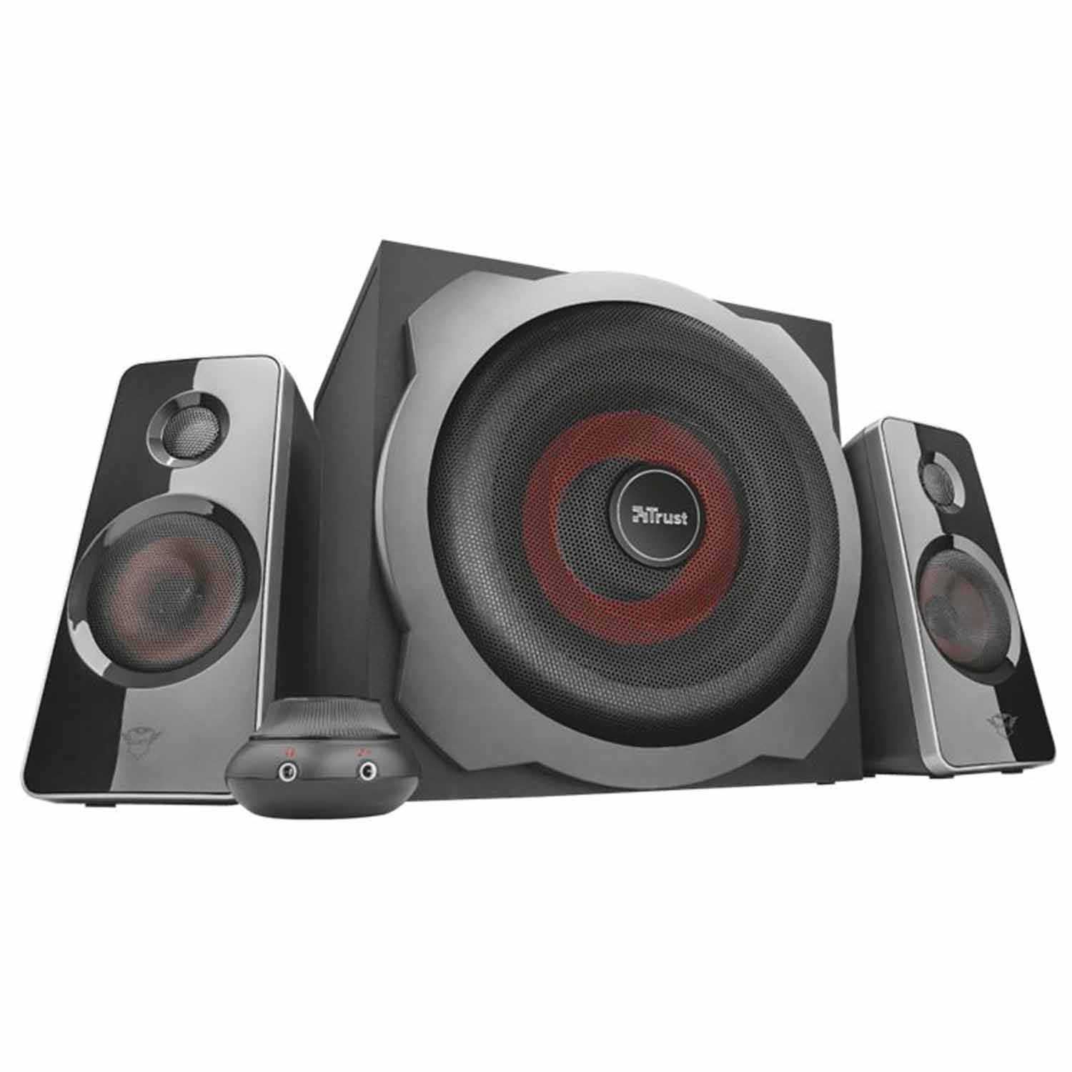 Trust Gaming GXT 38 2.1 Gaming Lautsprechersystem mit Subwoofer 120 Watt schwarz/rot