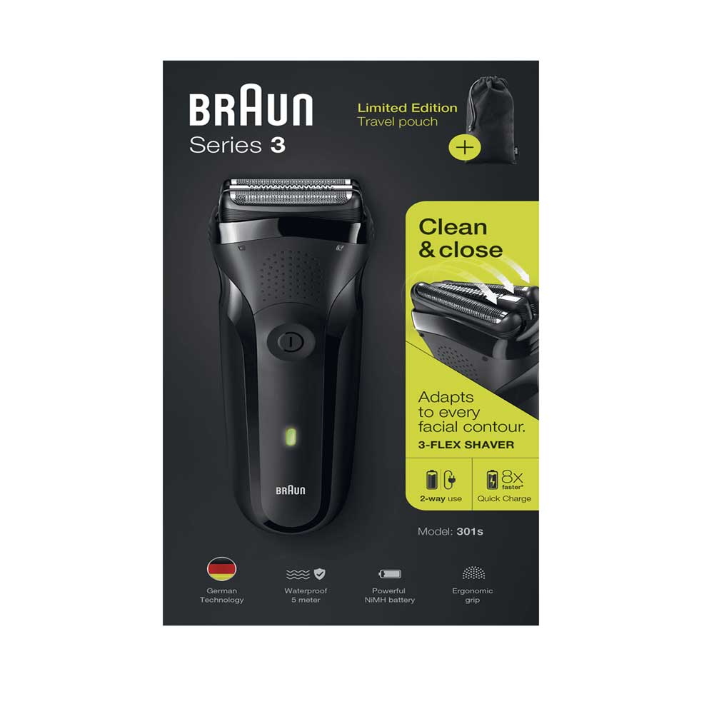 Braun Series 3-301 Rasierer schwarz mit Reisebeutel