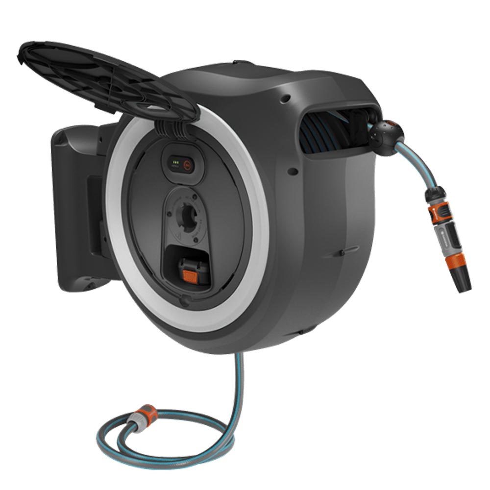 GARDENA 18647-20 Akku-Wand-Schlauchbox PowerRoll XXL 18V P4A Ready-To-Use Set (weiß) 40 m