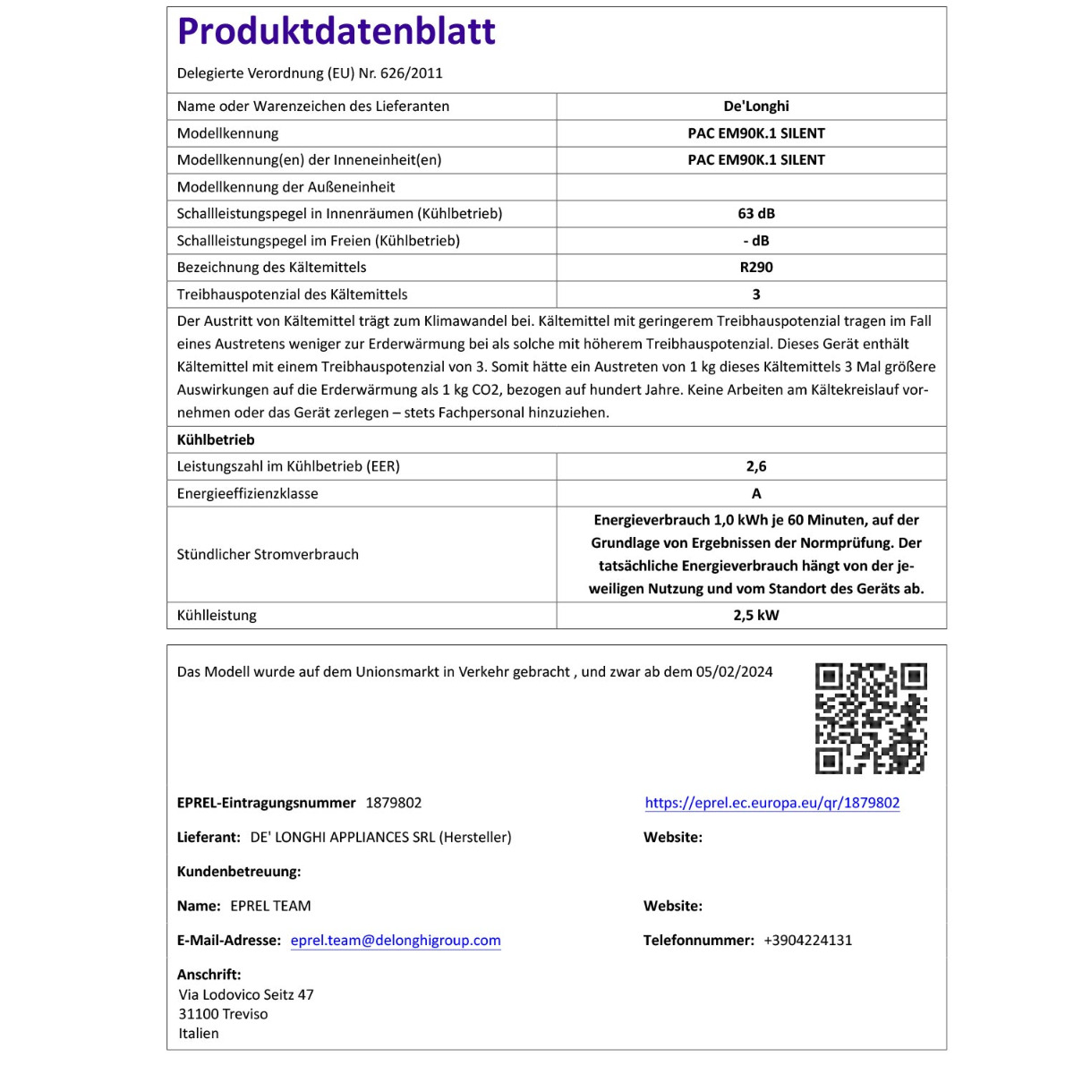 DeLonghi PAC EM90 Pinguin Klimaanlage 1000W weiß