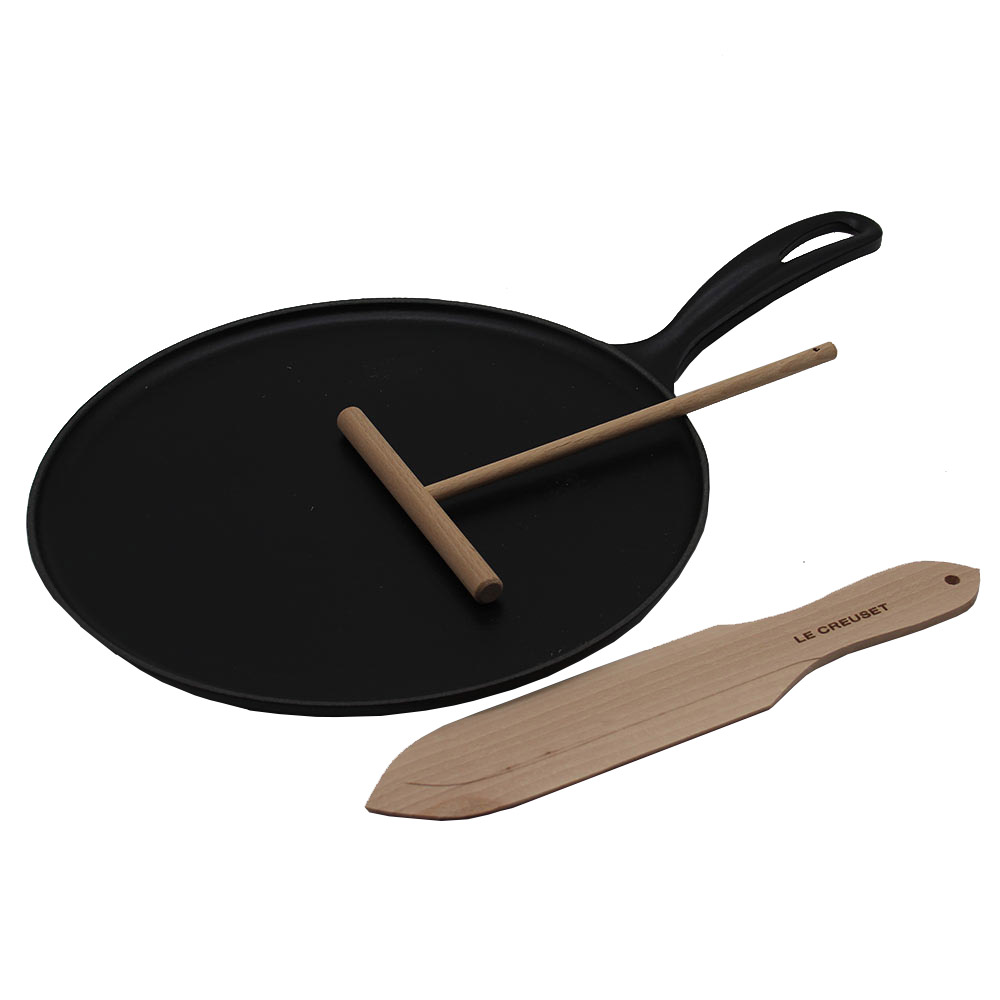 Le Creuset Crepes-Pfanne Gusseisen mit Holzschieber Schwarz 27cm
