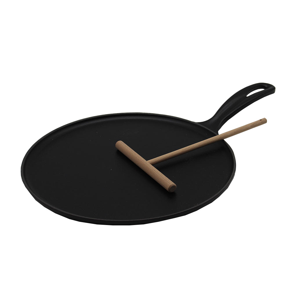 Le Creuset Crepes-Pfanne Gusseisen mit Holzschieber Schwarz 27cm