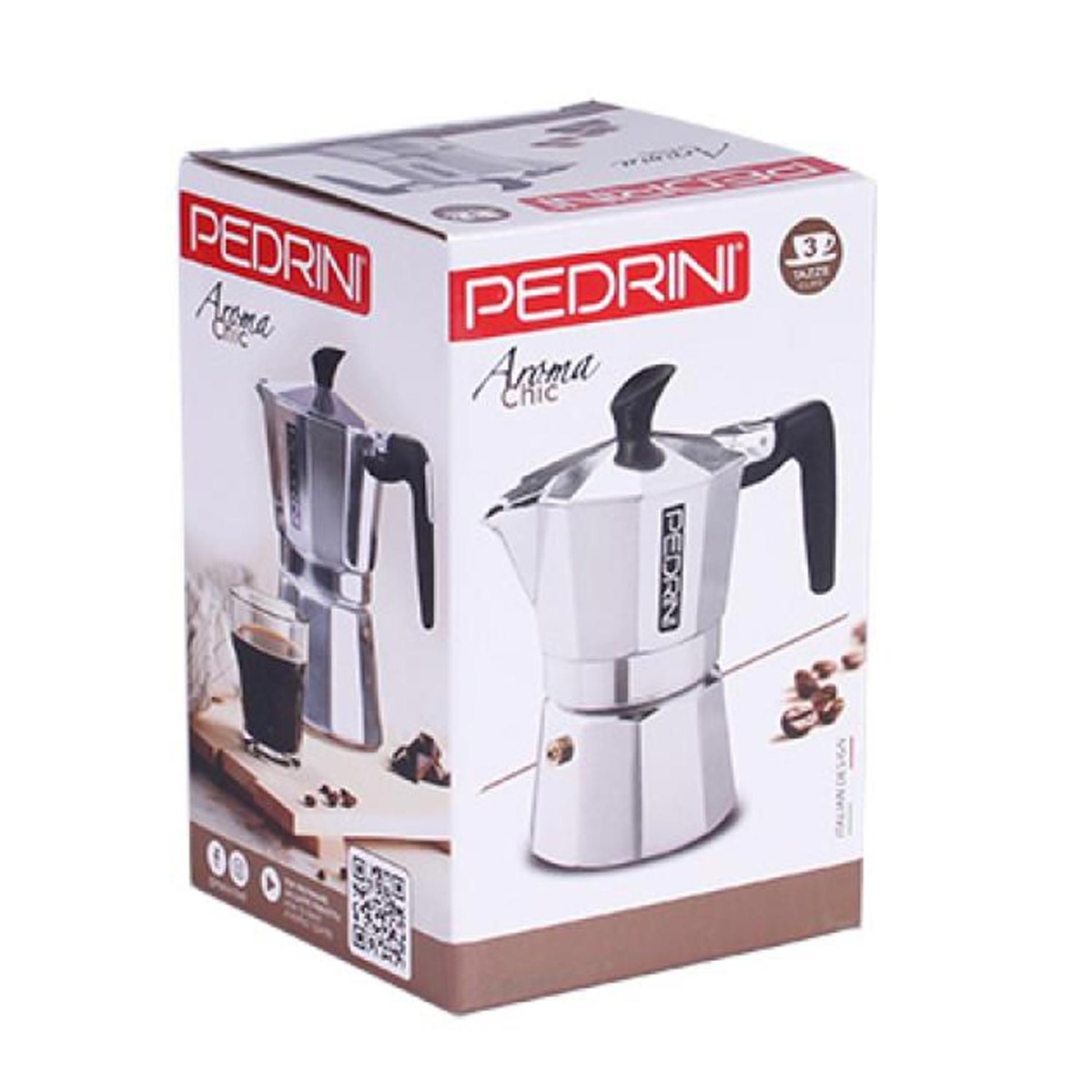 Pedrini polished Aluminum Coffee Maker 3 Tassen silber/schwarz