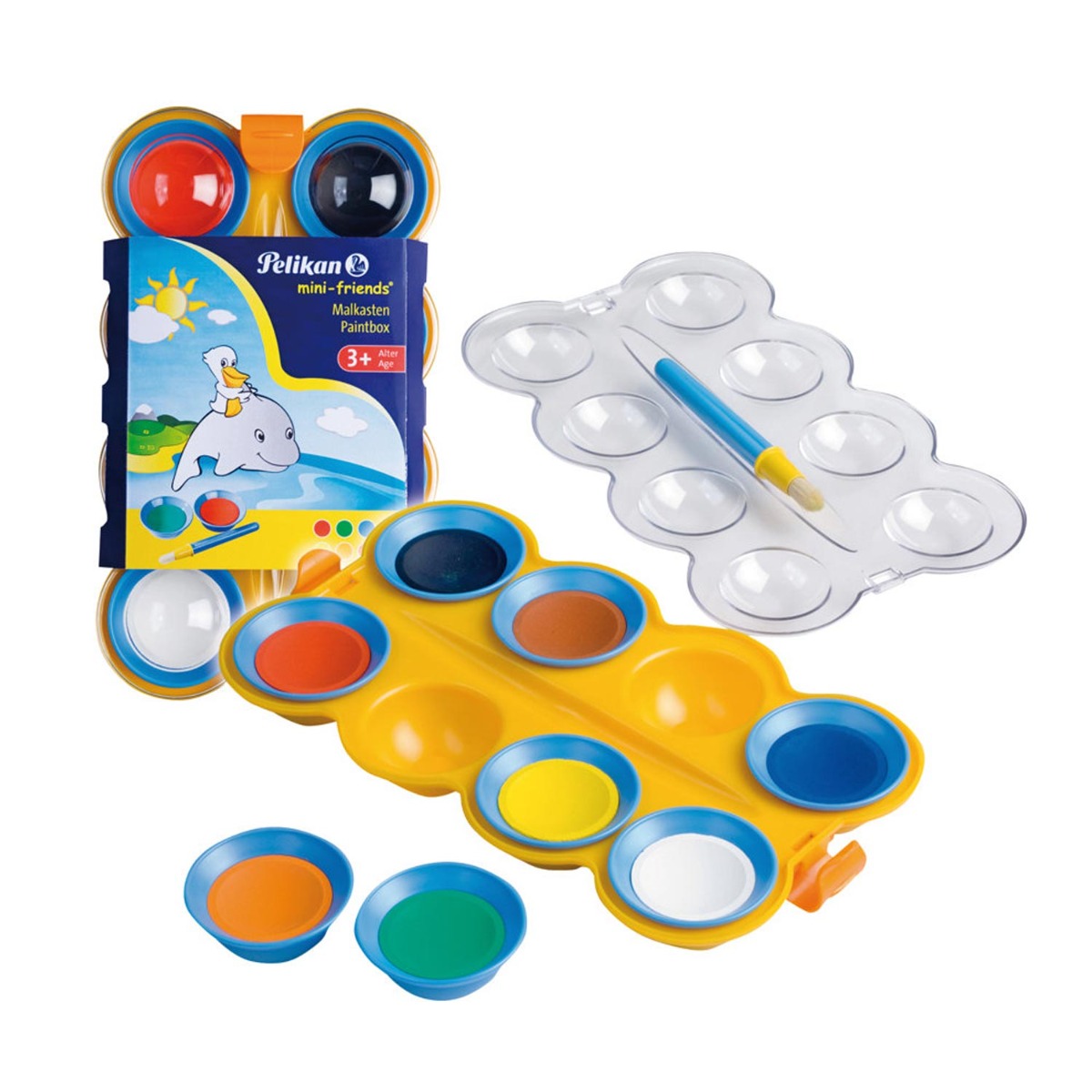Pelikan 723122 - Deckfarbkasten 755/8 Mini-Friends, 8 Farben + Pinsel