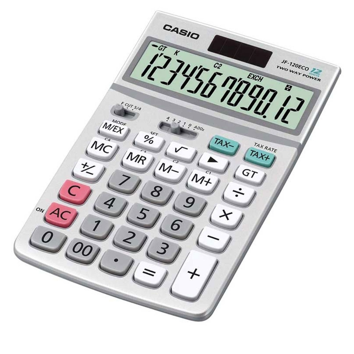 Casio JF-120 ECO Taschenrechner mit Währungsspeicher - silber