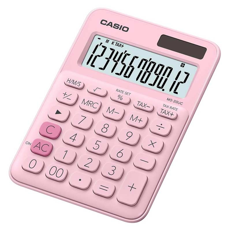 Casio MS-20UC-PK Einfacher Taschenrechner Batterie/Solar - rosa