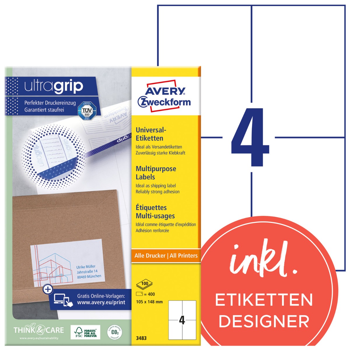 Avery Zweckform, Avery Labels 105 x 148mm, A4 (3483)