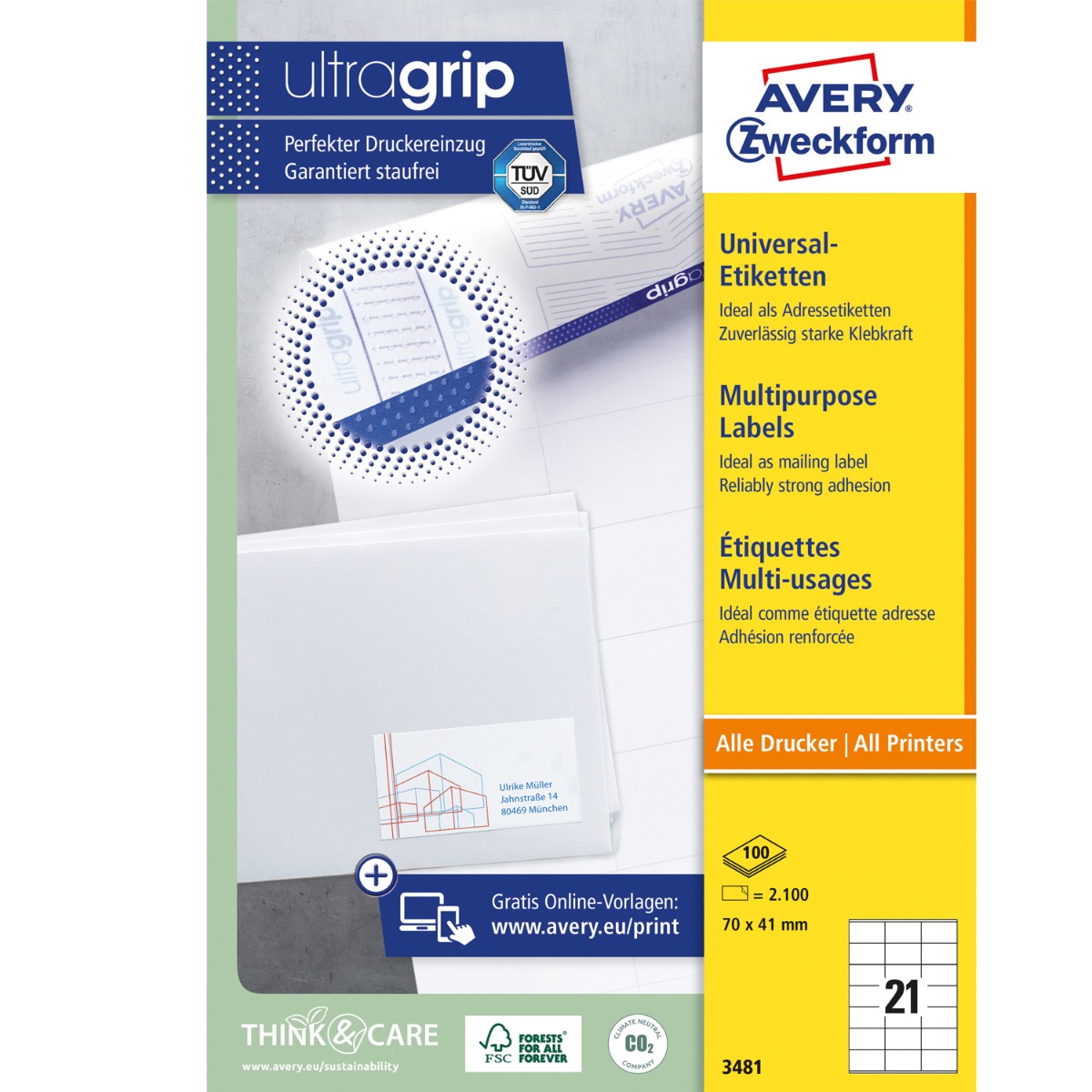 Avery Zweckform, Avery Labels 70 x 41mm White, A4 (3481)