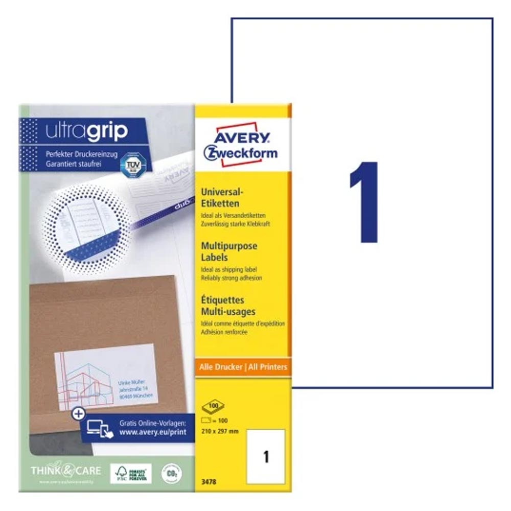 Avery Zweckform, Labels Avery 210 x 297mm, A4 (3478)