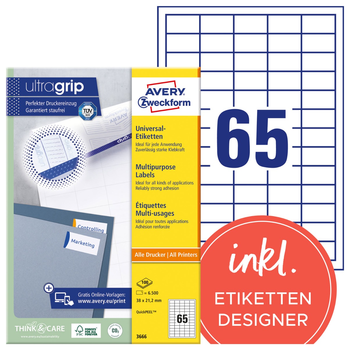 Avery Zweckform, Labels Avery 38 x 21,2mm, A4 (3666)