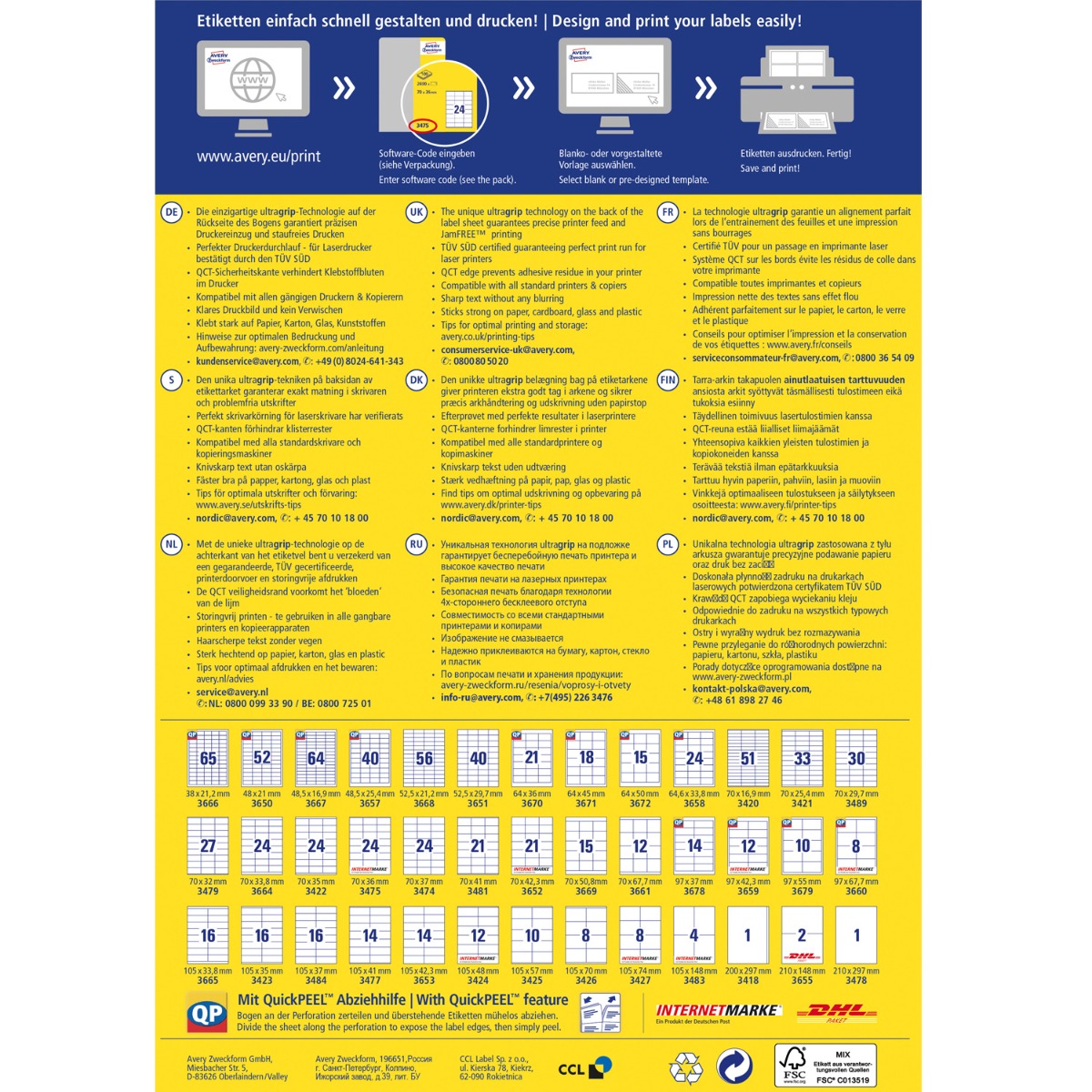 Avery Zweckform, Labels Avery 70 x 35mm A4 (3422)